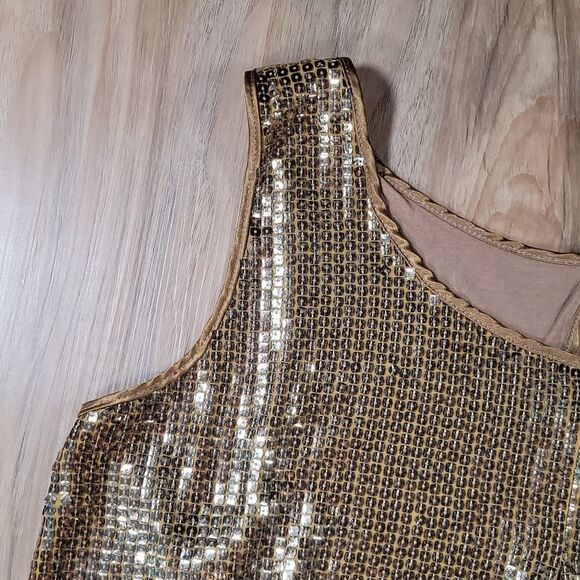 🔺️Ecru Gold Sequin Flowy Sleeveless Top XLarge - Picture 3 of 9